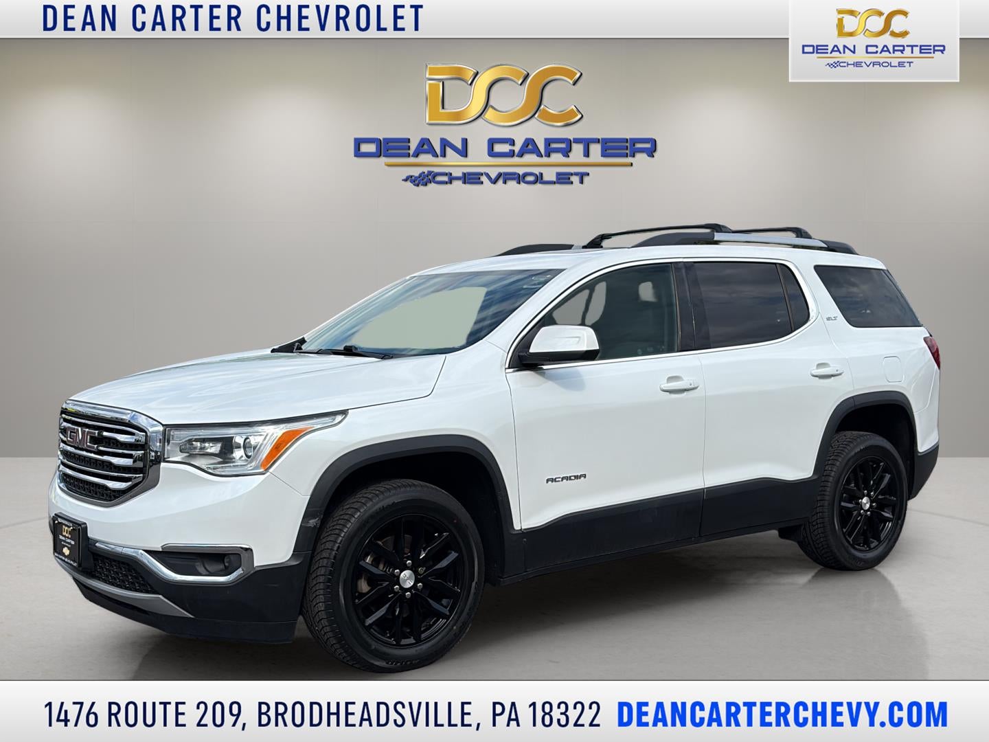 2019 GMC Acadia SLT in White Frost Tricoat — front three-quarter view